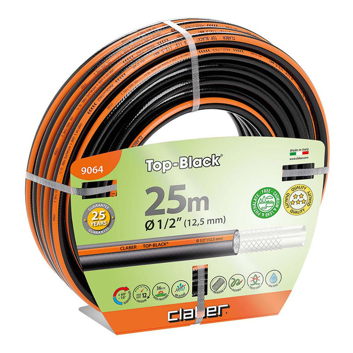 Garden Hose Pipe Claber Top Black 25m Hose - 9064