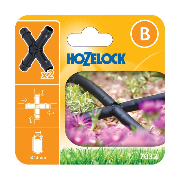 13mm Irrigation Pipe and Fittings Hozelock Cross Fitting 13mm (2 Pack) - 7032