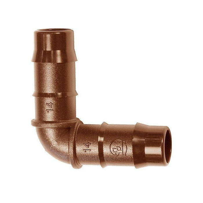Drip Line Fittings 14mm DB Elbow 14mm (Brown) Suits Drip Line - 2 Pack